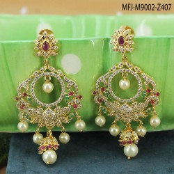 CZ & Ruby Stones With Pearls Flowers & Jhumki Design Gold Plated Finish Earrings Buy Online