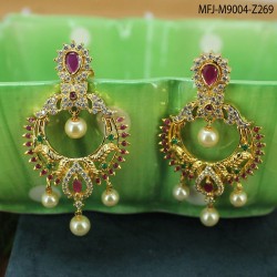 CZ, Ruby & Emerald Stones With Pearls Flowers & Jhumki Design Gold Plated Finish Earrings Buy Online
