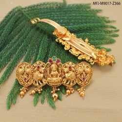 Ruby & Emerald Stones Lakshmi, Elephant & Peacock Design Mat Finish Hair Clip Buy Online