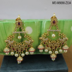 Ruby & Emerald Stones With Pearls Peacock & Flowers Design Gold Plated Finish Earrings Buy Online