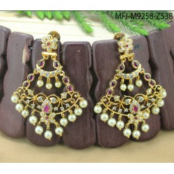 Kempu, CZ, Ruby & Emerald Stones Flowers, Peacock & Leaves Design With Pearls Drops Mat Finish Earrings Buy Online