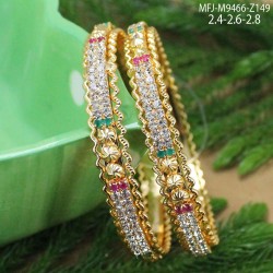 2.4 Size CZ, Ruby & Emerald Stones Flowers Design Gold Plated Finish Two Set Bangles Buy Online