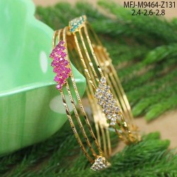 2.4 Size CZ, Ruby & Emerald Stones Flowers & Zig Zag Design Gold Plated Finish Two Set Bangles Buy Online