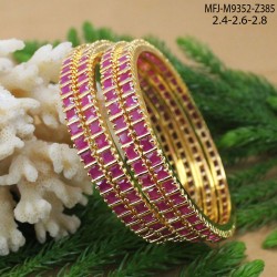 2.4 Size CZ, Ruby & Emerald Stones Designer Gold Plated Finish Two Set Bangles Buy Online
