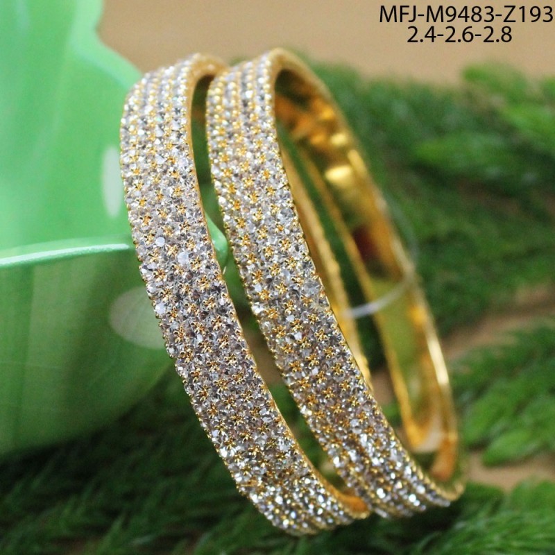 2.4 Size Oval Shaped CZ Stones Single Line Design Gold Plated Finish Two Set Bangles Buy Online