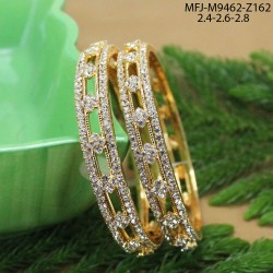 2.4 Size Oval Shaped CZ Stones Single Line Design Gold Plated Finish Two Set Bangles Buy Online