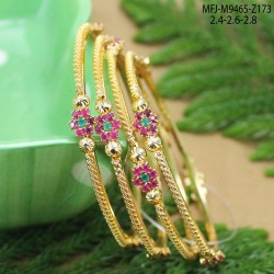 2.4 Size Ruby Stones Single Line & Balls Design Gold Plated Finish Two Set Bangles Buy Online