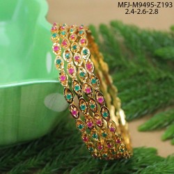 2.4 Size Ruby & Emerald Stones Flowers Design Gold Plated Finish Four Set Bangles Buy Online