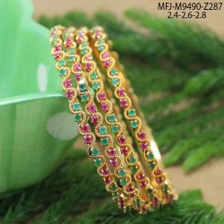 2.4 Size Ruby & Emerald Stones Eye Design Gold Plated Finish Four Set Bangles Buy Online