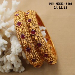 2.4 Size Ruby Stones Flowers Design Mat Finish Two Set Bangles Buy Online