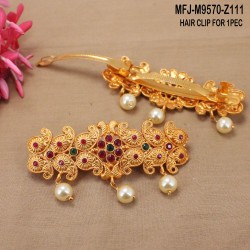 Ruby Stones Swan & Flowers Design With Pearls Drops Mat Finish Hair Clip Buy Online