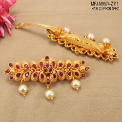 Ruby & Emerald Stones Mangoes Design With Pearls Drops Mat Finish Hair Clip Buy Online