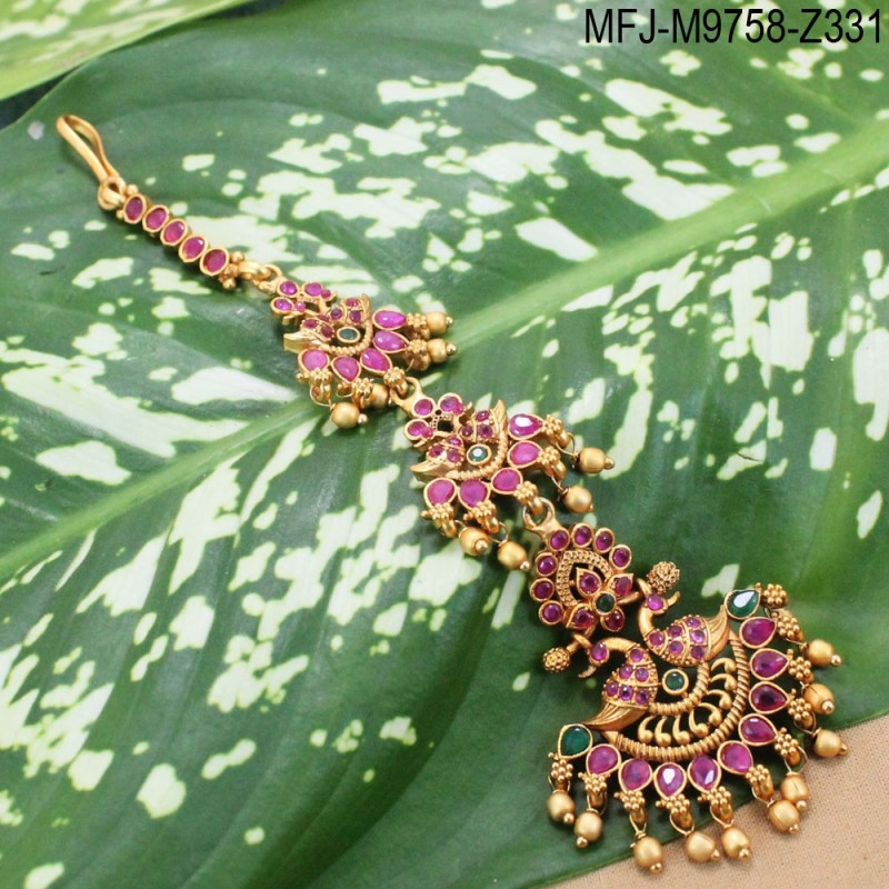 Ruby & Emerald Stones Mango & Flowers Design With Ball Drop Mat Finish Headset Buy Online