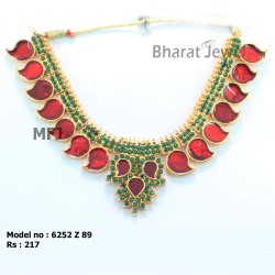 Kempu & Multicolour Stones With Pearls Drops Mango & Flowers Design Haram For Bharatanatyam Dance And Temple Buy Online