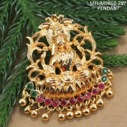 Ruby & Emerald Stones Lakshmi Design With Drops Gold Plated Finish Pendant Buy Online