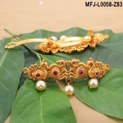 Ruby & Emerald Stones Peacock Design With Pearls Drops Mat Finish Hair Clip Buy Online