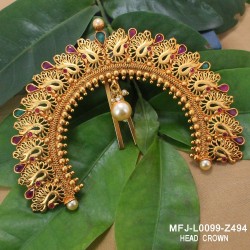 1 Gram Gold Dip Ruby & Emerald Stones Peacock, Flower & Jumki Design Head Crown Buy Online