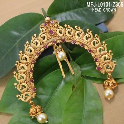 Ruby & Emerald Stones Peacock, Thilakam & Jumki Design With Pearls Mat Finish Head Crown Buy Online