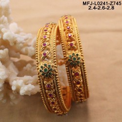 2.6 Size Ruby & Emerald Stones Flowers Design Mat Finish Two Set Bangles Buy Online