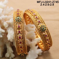 2.6 Size Ruby & Emerald Stones Flowers Design Mat Finish Two Set Bangles Buy Online
