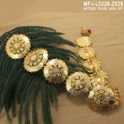 CZ, Ruby & Emerald Stones Flowers & Leaves Design Gold Plated Finish 5 Inch Mattel Set Buy Online