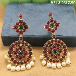 High Quality Kempu & CZ Stones With Pearls Peacock & Jumki Design Ear Cuff For Bharatanatyam Dance And Temple Buy Online