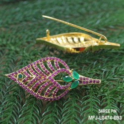 CZ, Ruby & Emerald Stones Peacock Design Gold Plated Finish Saree Pin Buy Online