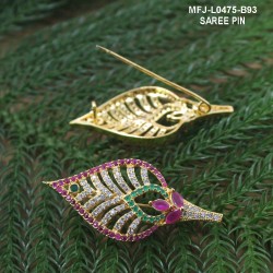 Ruby & Emerald Stones Leaf Design Gold Plated Finish Saree Pin Buy Online