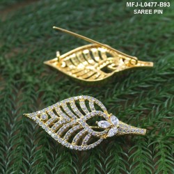 CZ & Ruby Stones Leaf Design Gold Plated Finish Saree Pin Buy Online