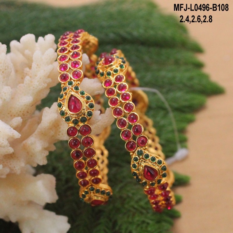 2.4 Size Kempu Stones Leaves Design Gold Plated Finish Two Set Bangles Buy Online
