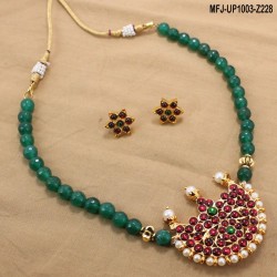 Red Beads With Golden Colour Polished Mango Design Pendants Chain Set Buy Online