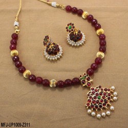 Red & Golden Colour Beads With Golden Colour Polished Sun Design Pendant Chain Set Buy Online