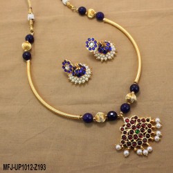 Dark Blue & Golden Colour Beads With Golden Colour Polished Moon Design Pendants Chain Set Buy Online