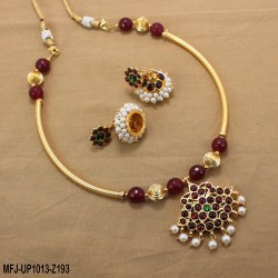 Dark Blue & Golden Colour Beads With Golden Colour Polished Flower Design Pendant Chain Set Buy Online