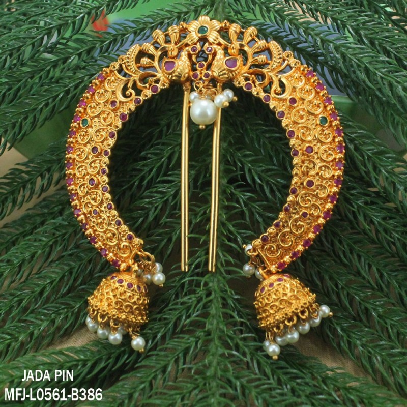 CZ, Kempu & Emerald Stones Peacock, Flowers & Jumki Design With Pearls Mat Finish Head Crown Buy Online