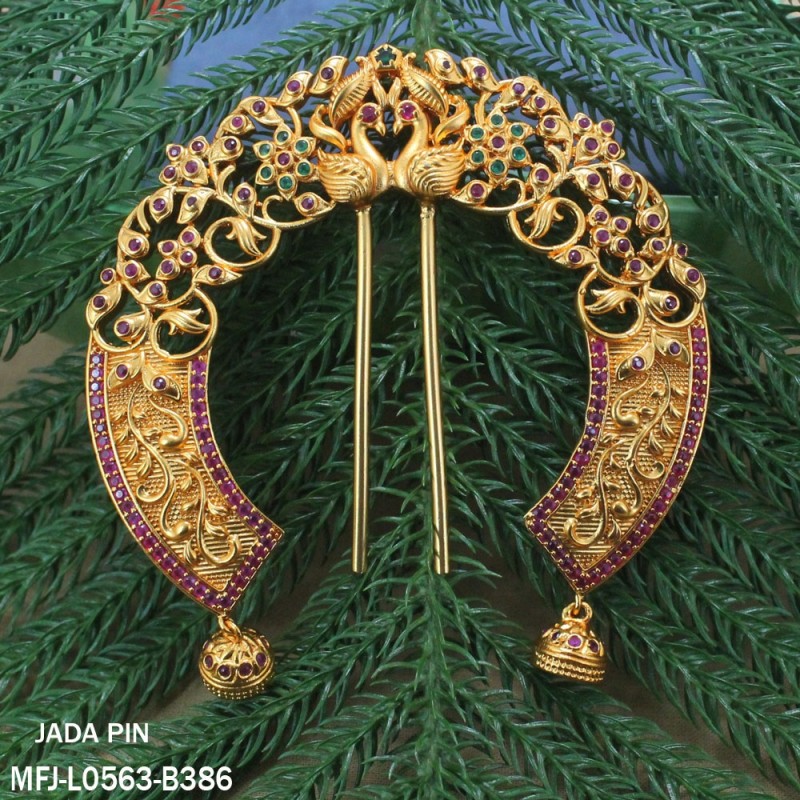 Ruby & Emerald Stones Peacock, Flowers & Leaves Design With Pearls Mat Finish Head Crown Buy Online