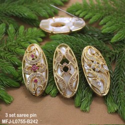 CZ, Ruby & Honey Colour Stones Flowers & Leaves Design Gold Plated Finish 3 Set Saree Pin Buy Online
