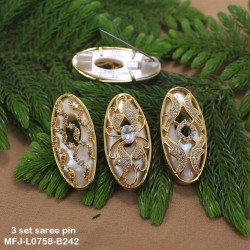 CZ & Honey Colour Stones Flowers & Leaves Design Gold Plated Finish 3 Set Saree Pin Buy Online