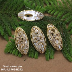 CZ & Honey Colour Stones Flowers & Leaves Design Gold Plated Finish 3 Set Saree Pin Buy Online