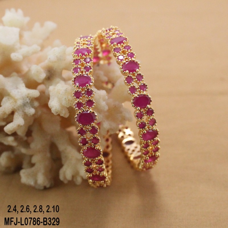2.4 Size Ruby Stones 2 Lines Design Gold Plated Finish Two Set Bangles Buy Online