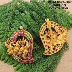 Ruby & Emerald Stones Lakshmi, Flowers & Elephant Design Mat Finish Hair Pin Buy Online