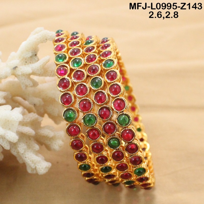 2.10 Size Ruby Stones 2 Lines Design Gold Plated Finish Two Set Bangles Buy Online