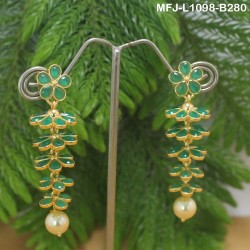 Ruby & Emerald Stones 6 Step Flowers Design With Pearl Drop Gold Plated Finish Earrings Buy Online