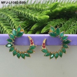 CZ & Emerald Stones Leaves Design Gold Plated Finish Earrings Buy Online