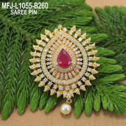CZ & Ruby Stones Leaf Design Gold Plated Finish Saree Pin Buy Online