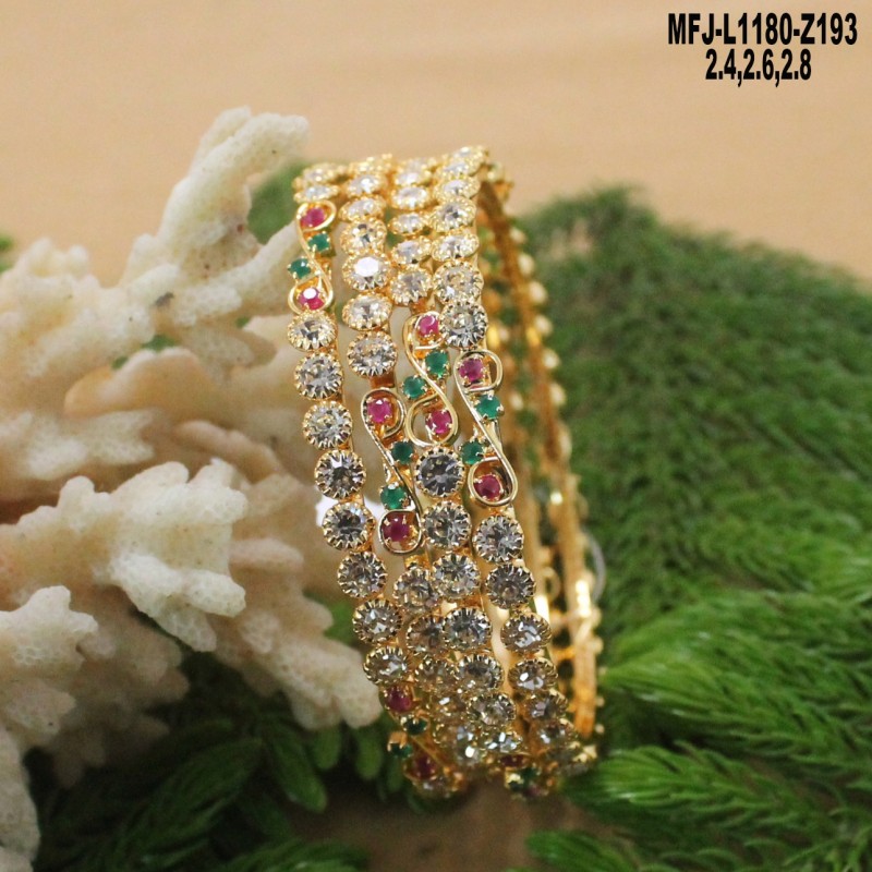 2.4 Size CZ, Ruby & Emerald Stones Flowers Design Gold Plated Finish Four Set Bangles Buy Online
