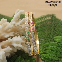 2.4 Size CZ, Ruby & Emerald Stones 2 Lines Design Gold Plated Finish Two Set Bangles Buy Online