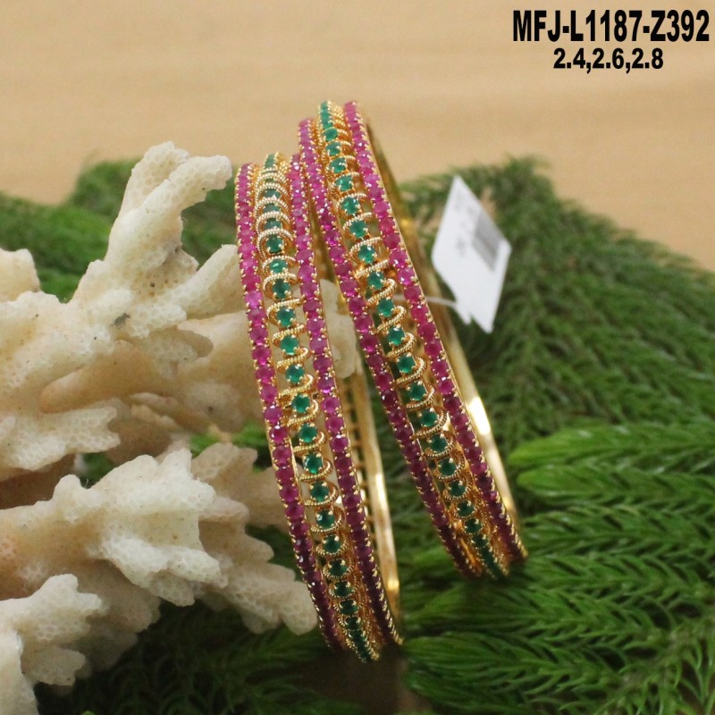 Buy Gold plated Imitation Jewelry Set of 4 Ruby Emerald Bangles Online   Griiham