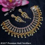 Multi Stones&Pearls,Double Flowers Designer Necklace-A