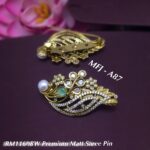MATT FINISH BLUE AND WHITE STONES LEAF DESIGN SAREE PIN